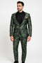 Mens Forest Camo Print Blazer with Black Satin Lapel Tuxedo - Green