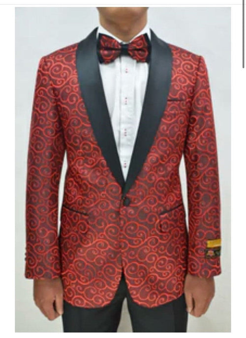 Red and Tuxedo Black Suit – Mens Formal Blazer with Satin Shawl Lapel