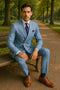 Mens Light Blue Double-Breasted Suit with Gold Buttons â€“ Slim Fit 2-Piece Formal Set in Sky Blue Color