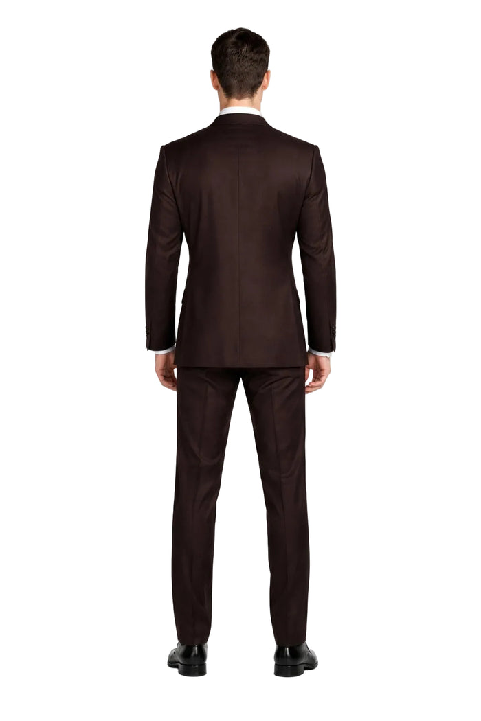 Men's Designer Double Breasted Wool Suit in Brown