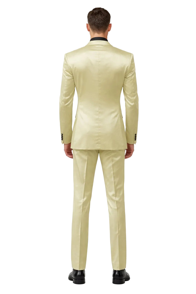 Mens Shiny Blazer - Ivory Sateen Vested Suit