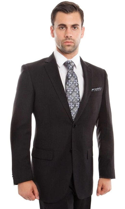 Mens Grey Pinstripe Suit Two Button Hybrid Fit Four Button Vest - Gray Pinstripe Suit