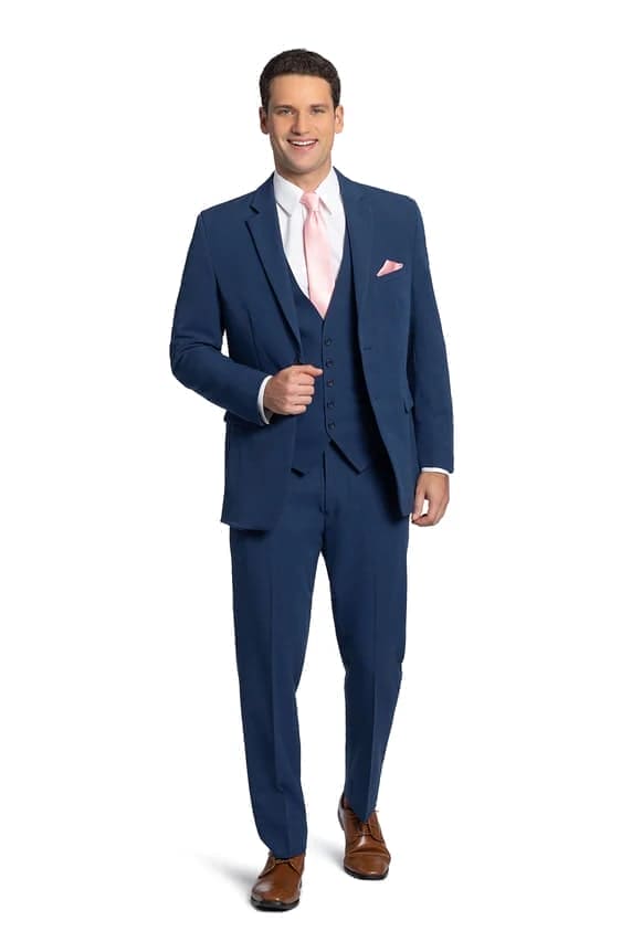 Men’s French Blue Tuxedo Suit with Matching Vest, Bow Tie and Satin Collar