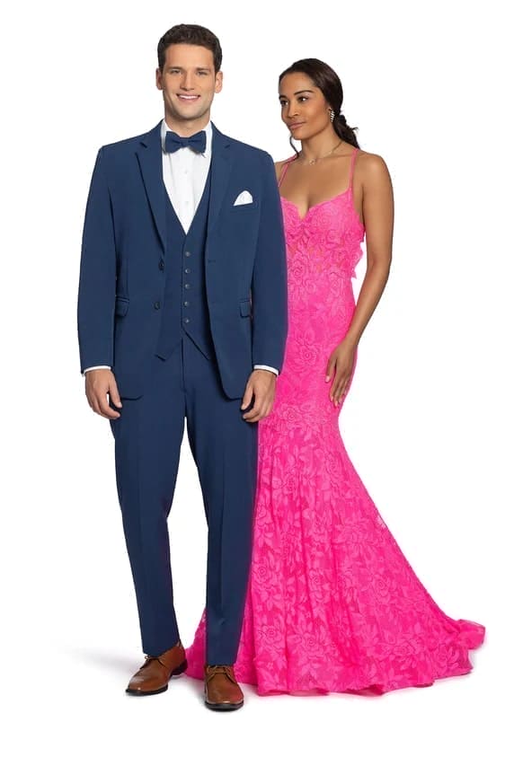 Men’s French Blue Tuxedo Suit with Matching Vest, Bow Tie and Satin Collar