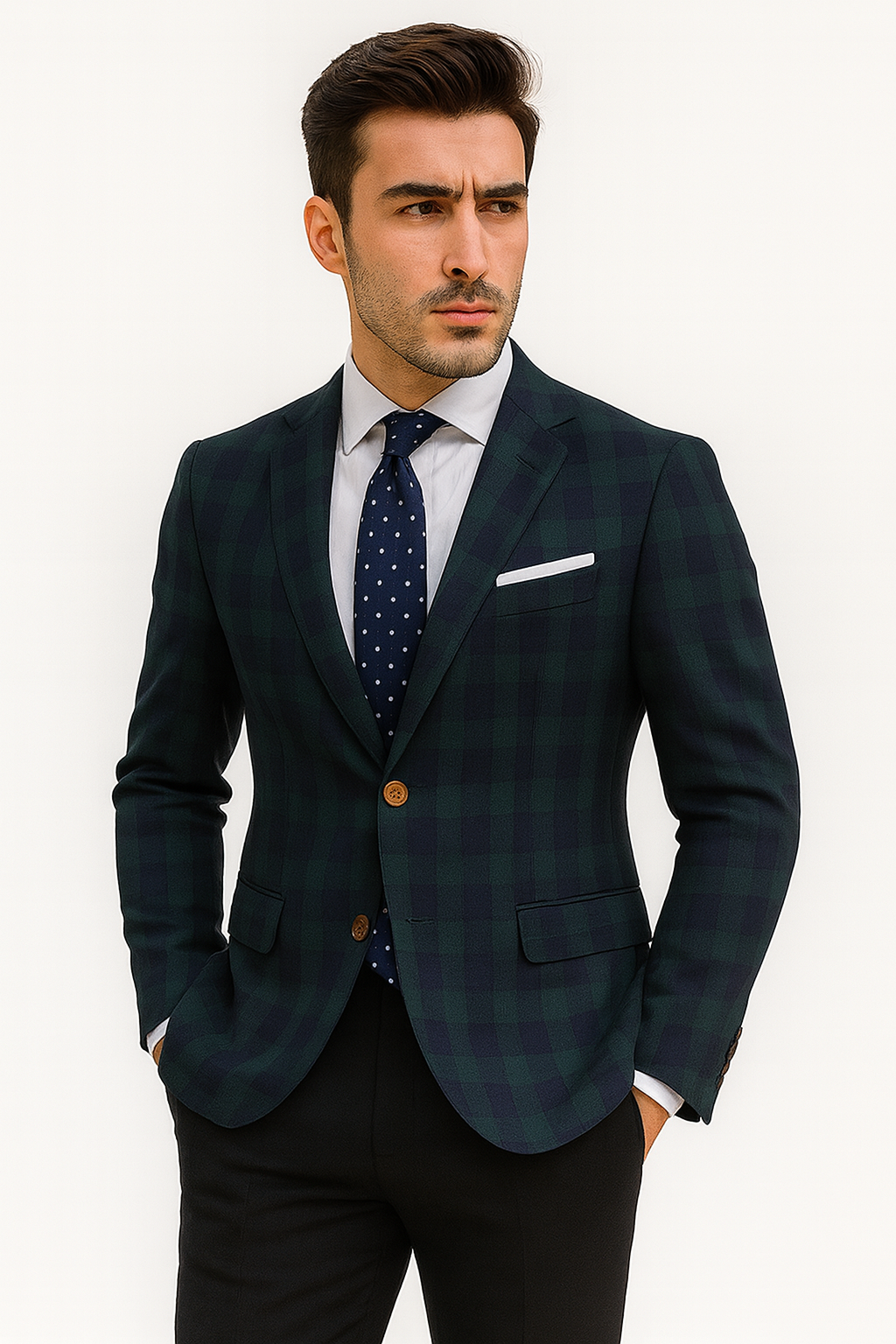 Mens Green Color Plaid Blazer