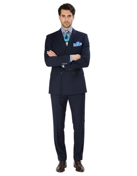 Double Breasted Suits - Vested Suits Wool Fabric - Apolo King Brand - Navy Suit