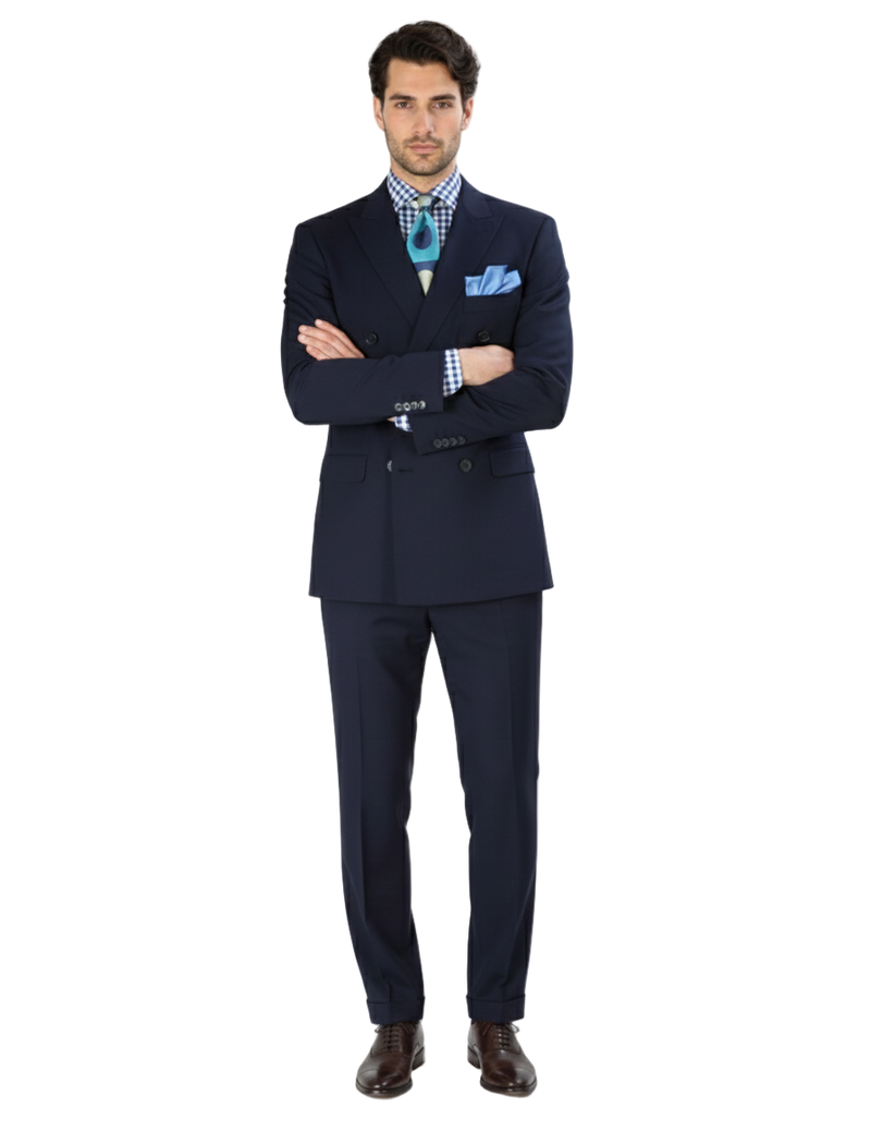 Double Breasted Suits - Vested Suits Wool Fabric - Apolo King Brand - Navy Suit