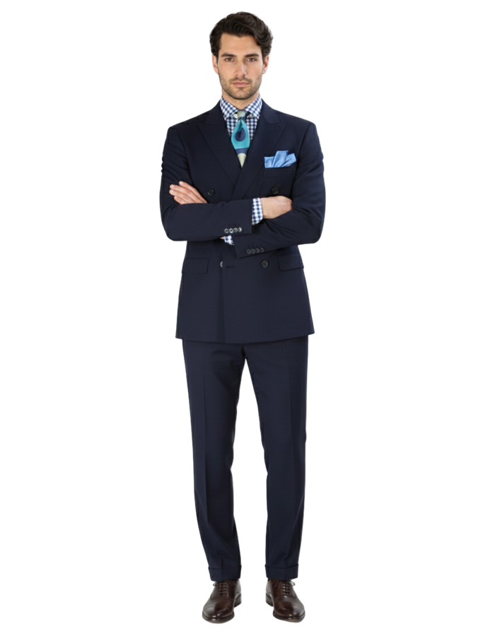 Double Breasted Suits - Vested Suits Wool Fabric - Apolo King Brand - Navy Suit