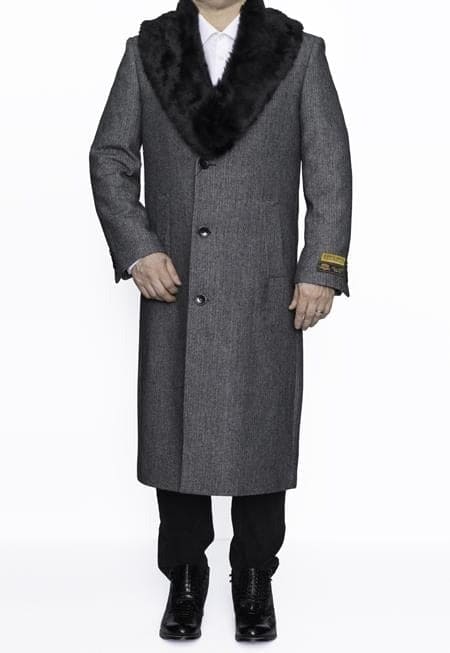 Mens Overcoat -Mens Long Wool Topcoats- Topcoat For Men-Men's Grey Full Length Wool Dress Top Coat / Overcoat