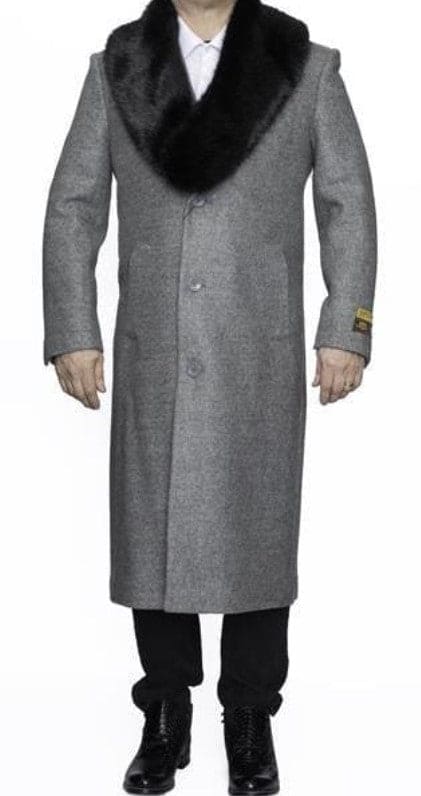 Mens Full Length Wool and Cashmere Overcoat - Winter Topcoats - Black