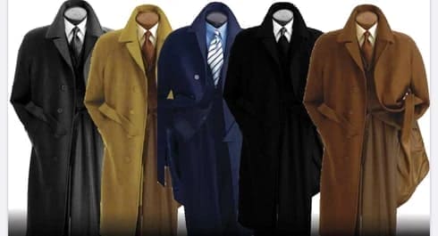 Men's Belted Wool Overcoat Top Coat Full Length Black Alberto Belt-Coat OS