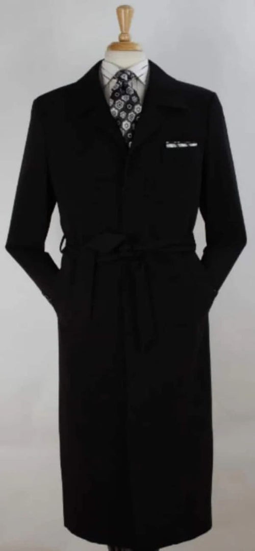 Mens Black Overcoat - Mens Full Length Top Coat - Black