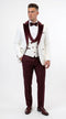 Men’s White and Burgundy Vested Tuxedo Suit, Formal Wedding Groom Prom Dinner Suit