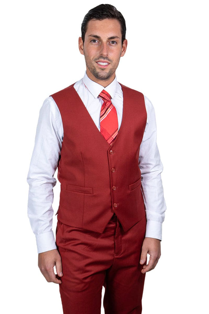 "Mens Stacy Adams Suit - Stacy Adams Suit Men's Two Button Vested Basic Suit in Brick"
