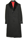Mens Black Overcoat - Men's Fur Collar Black 3 Button Wool Ankle length Overcoat