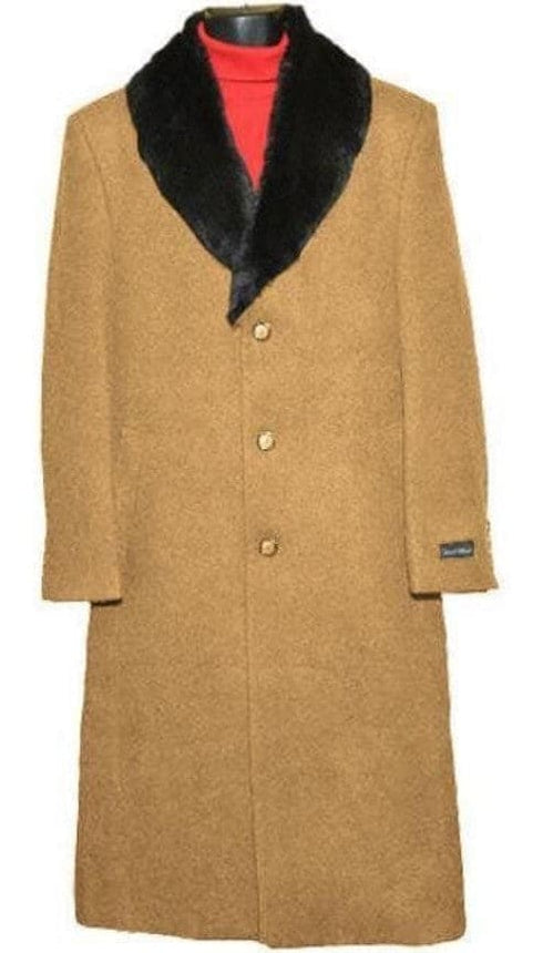 Mens Full Length Wool and Cashmere Overcoat - Winter Topcoats - Black