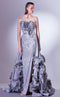 Gaby Charbachy G1330 Silver Strapless Sequined Gown with Overskirt by MNM Couture