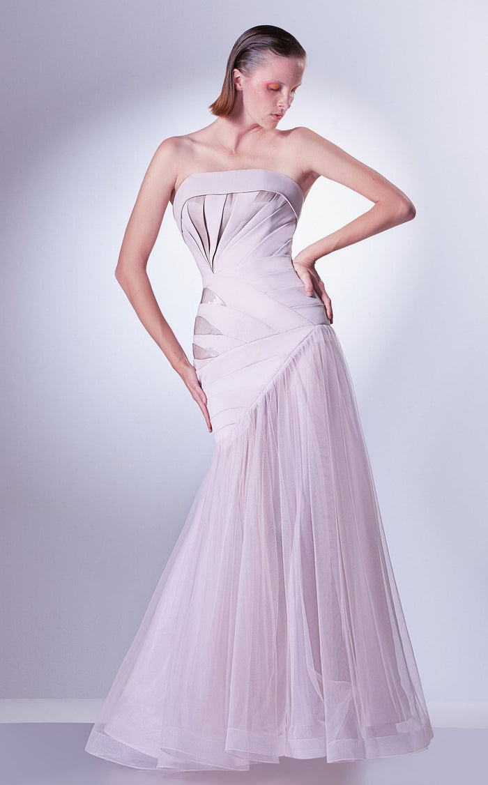 Gaby Charbachy G1343 Blush One-Shoulder Pleated Gown by MNM Couture