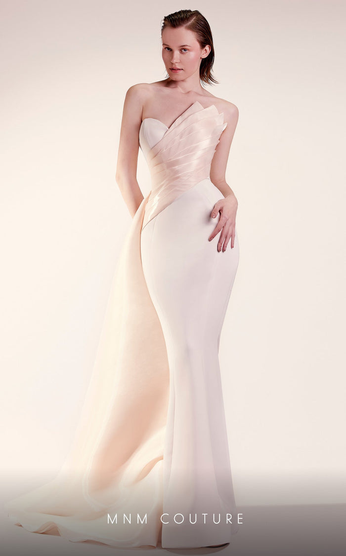 Gaby Charbachy G1418 Strapless Pleated Bodice Mermaid Gown in Beige
