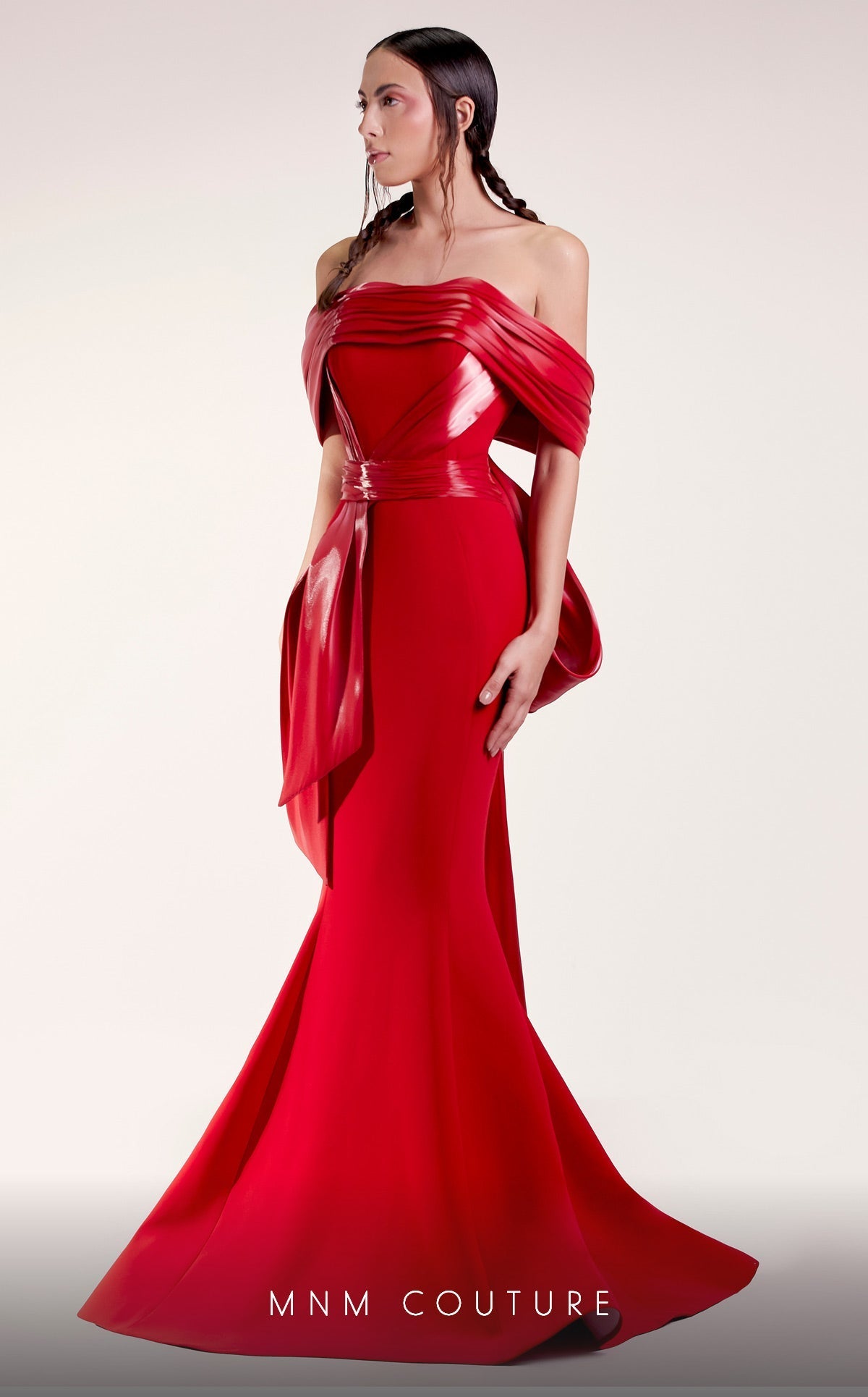 Gaby Charbachy G1424 Red Off-Shoulder Mermaid Evening Dress by MNM Couture