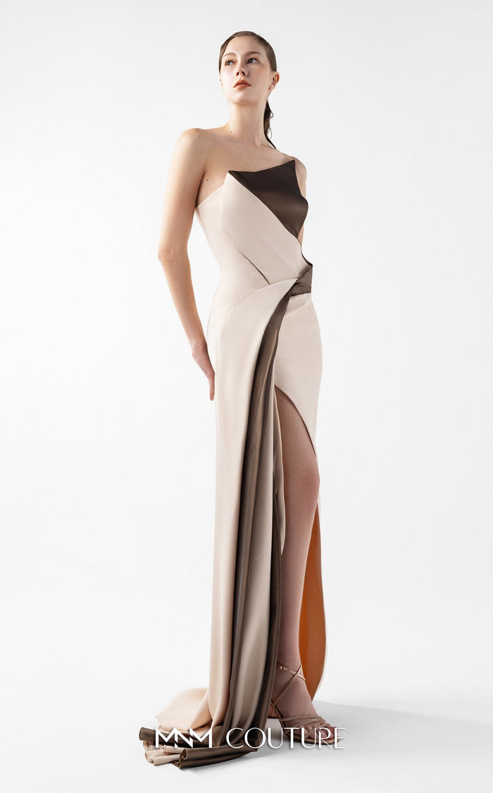 Gaby Charbachy G2011 Gold Off-Shoulder Gown with High Slit by MNM Couture