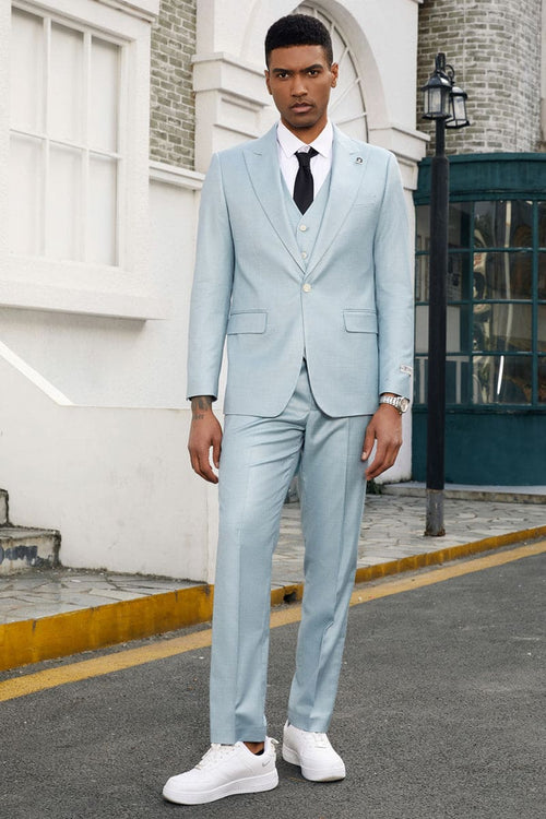 Mens Stacy Adams Suit - Stacy Adams Suit Men's Summer Suit - Sky Blue Vested Peak Lapel