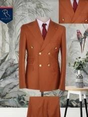 Narrow Legs - Ultra Slim Fit Double Breasted Wool Suits Burnt Orange Suit - AlbertoNardoniStore