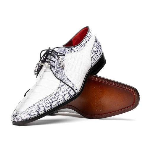 Marco Di Milano Caribe Men's Shoes White & Newspaper Genuine Hornback Caiman Crocodile Dress Derby Oxfords