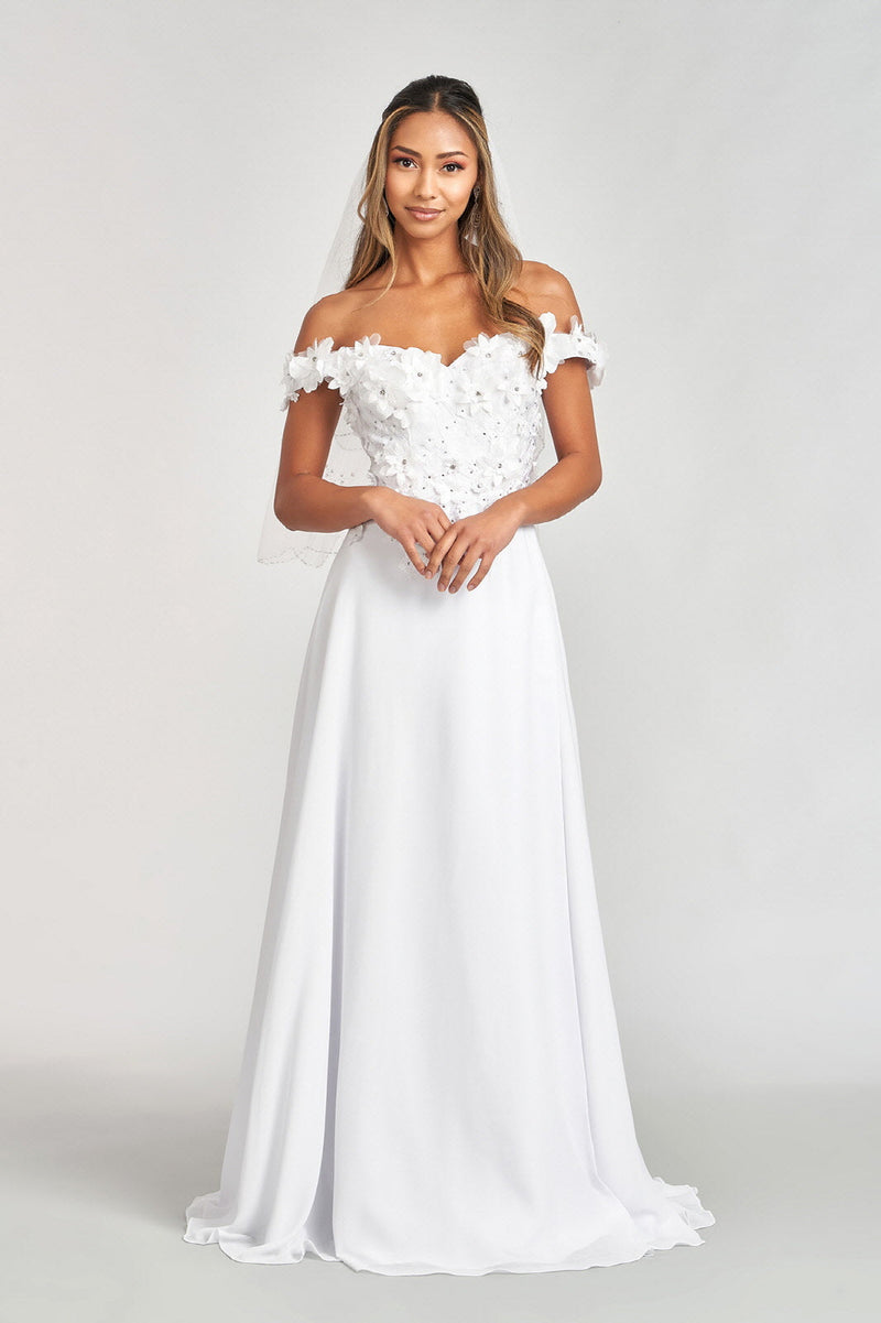 Off Shoulder Floral Chiffon Gown by Elizabeth K GL3018