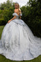 Strapless Ball Gown with Detachable Sleeves Glitter Tulle Corset Dress by Elizabeth K GL3519
