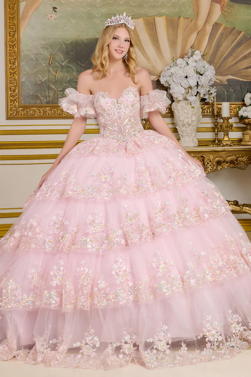 Off Shoulder Tiered Ball Gown by Elizabeth K GL3650