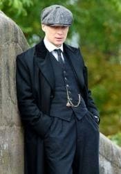 Thomas Shelby Tench coat Men's Black One Chest Pocket Three Button Peaky Blinders Suit - Peaky Blinders Outfit + Hat - AlbertoNardoniStore