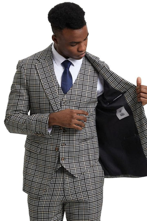 Plaid Suit - Windowpane Suit - Checkered Suit - Mens Vested Grey Suit