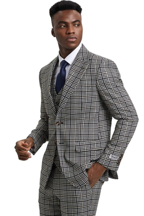 Plaid Suit - Windowpane Suit - Checkered Suit - Mens Vested Grey Suit