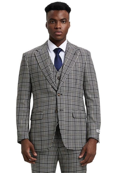 Plaid Suit - Windowpane Suit - Checkered Suit - Mens Vested Grey Suit