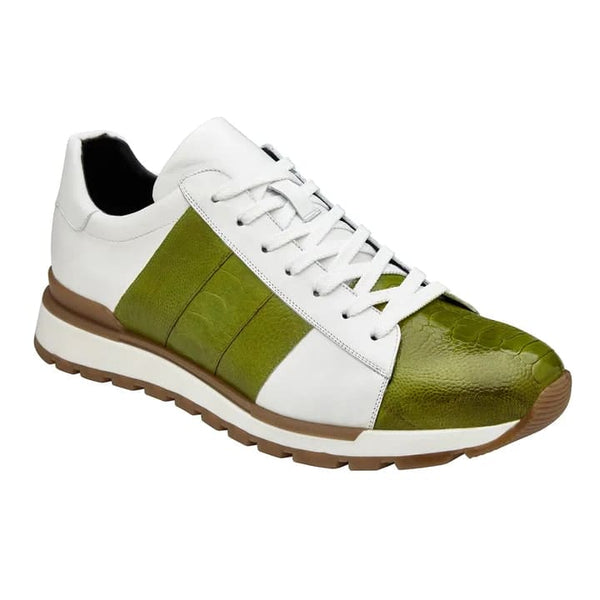 Men's Belvedere Blake Calf & Ostrich Leg Dress Sneaker In Lime Green & White