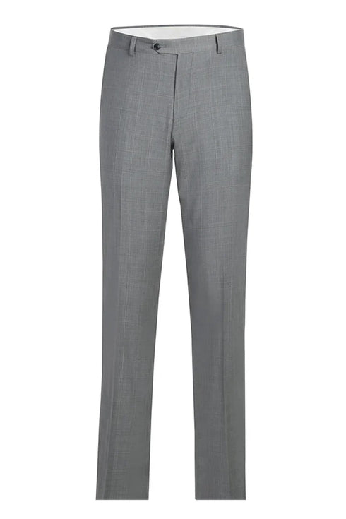 Mens Plaid Suit - Patterned Business Suit - Mens Slim Fit Two Button Hack Pocket Suit In Light Grey Windowpane Plaid