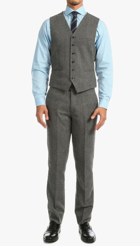 York Grey Slim Fit 3 Piece Herringbone Suit