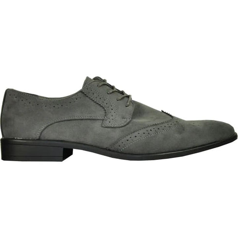 Mens Vegan Suede Wedding & Prom Wingtip Lace Up Dress Shoe In Grey