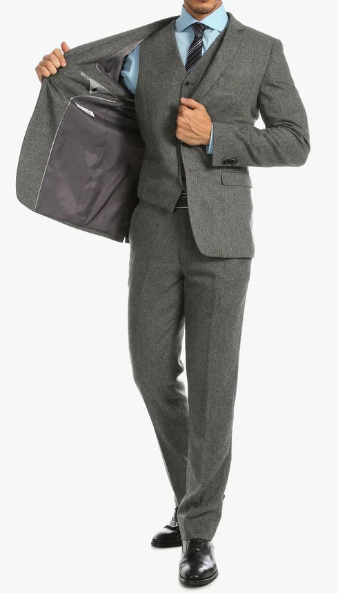 York Grey Slim Fit 3 Piece Herringbone Suit