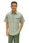 Mens Plaid Walking Suit in grey  by Dreams by Zacchi – 2 Piece Leisure Outfit with Matching Shirt and pant - $99