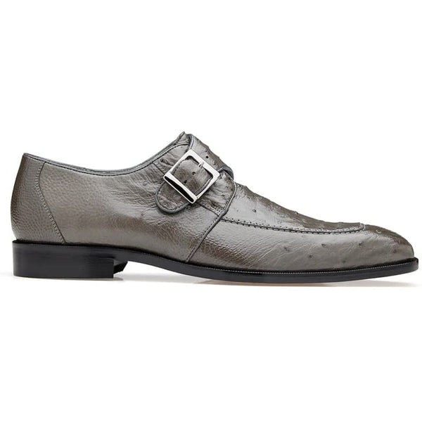 Men's Belvedere Josh Single Monkstrap Ostrich Dress Shoe In Grey