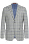 Mens Plaid Suit - Patterned Business Suit - Mens Two Button Slim Fit Two Piece Suit In Light Grey & Blue Windowpane Plaid