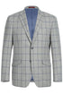 Mens Plaid Suit - Patterned Business Suit - Mens Two Button Slim Fit Two Piece Suit In Light Grey & Blue Windowpane Plaid