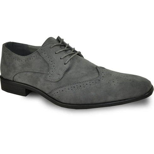 Mens Vegan Suede Wedding & Prom Wingtip Lace Up Dress Shoe In Grey