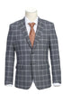 Mens Plaid Suit - Patterned Business Suit - Mens Designer Two Button Slim Fit Notch Lapel Wool Suit In Bold Medium Grey Windowpane Plaid