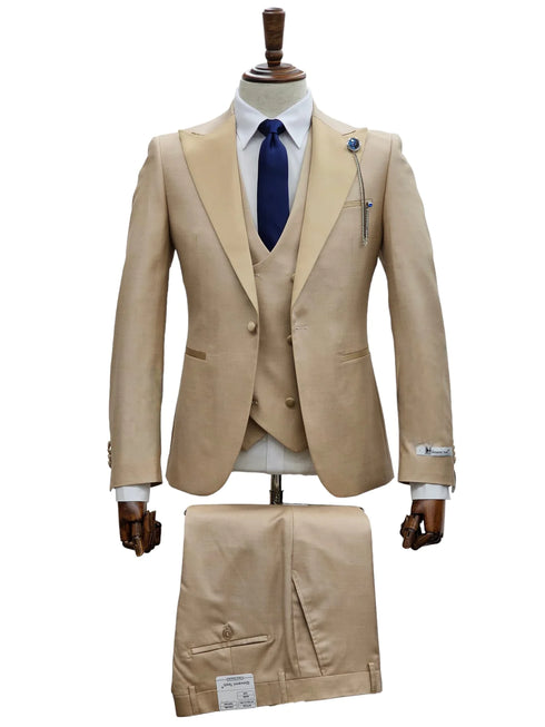 Giovanni Testi 1 Button Peak lapel 3 piece Tuxedo GT1PA+V-1501 Sand / Tan