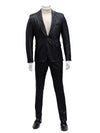 Mens One Button Side Vent Peak Lapel Suit Black