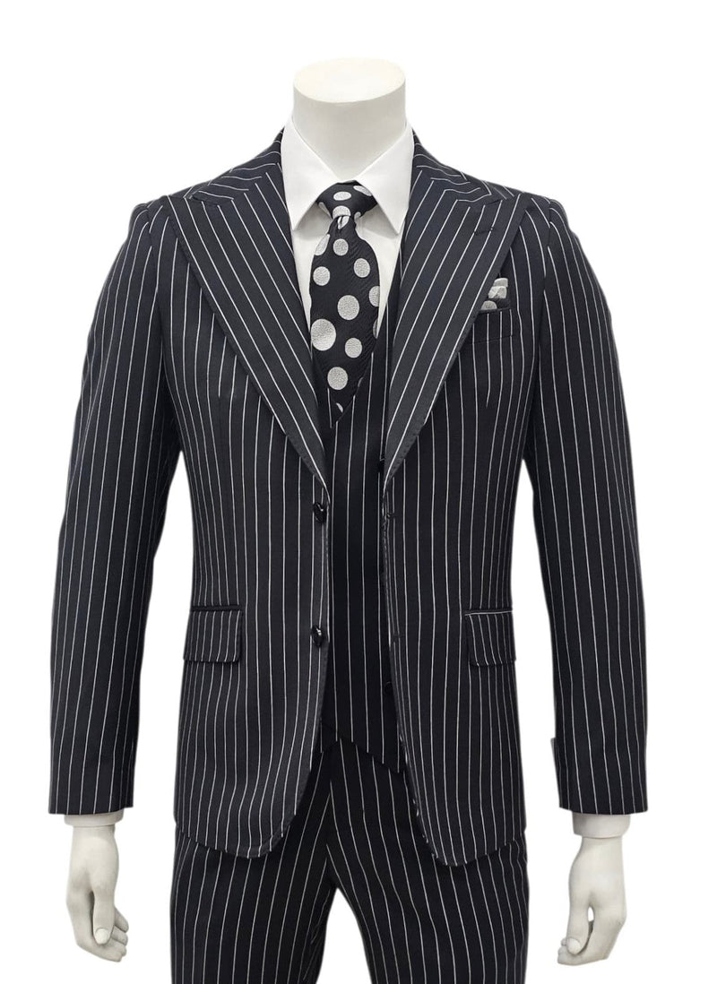 Black Pinstripe Slim Fit 3-Piece Suit — front view