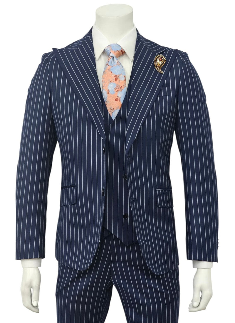 Navy Pinstripe Slim Fit 3-Piece Suit — front view